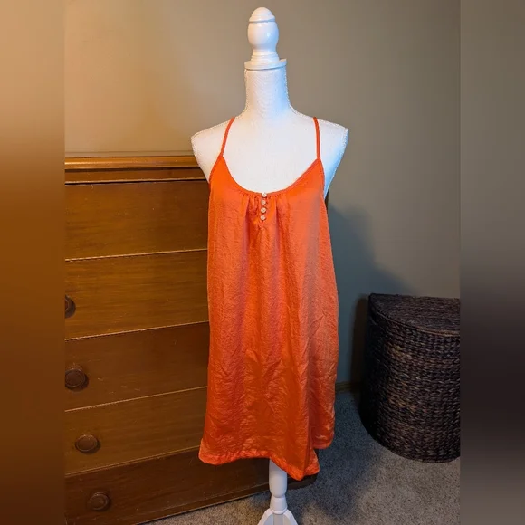 aerie Intimates Women's Satin Sleepwear Dress Adjustable Straps Orange Crush - Picture 2 of 14